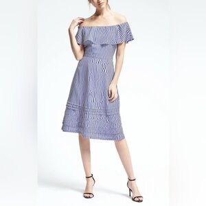 Banana Republic Navy and White Midi Dress